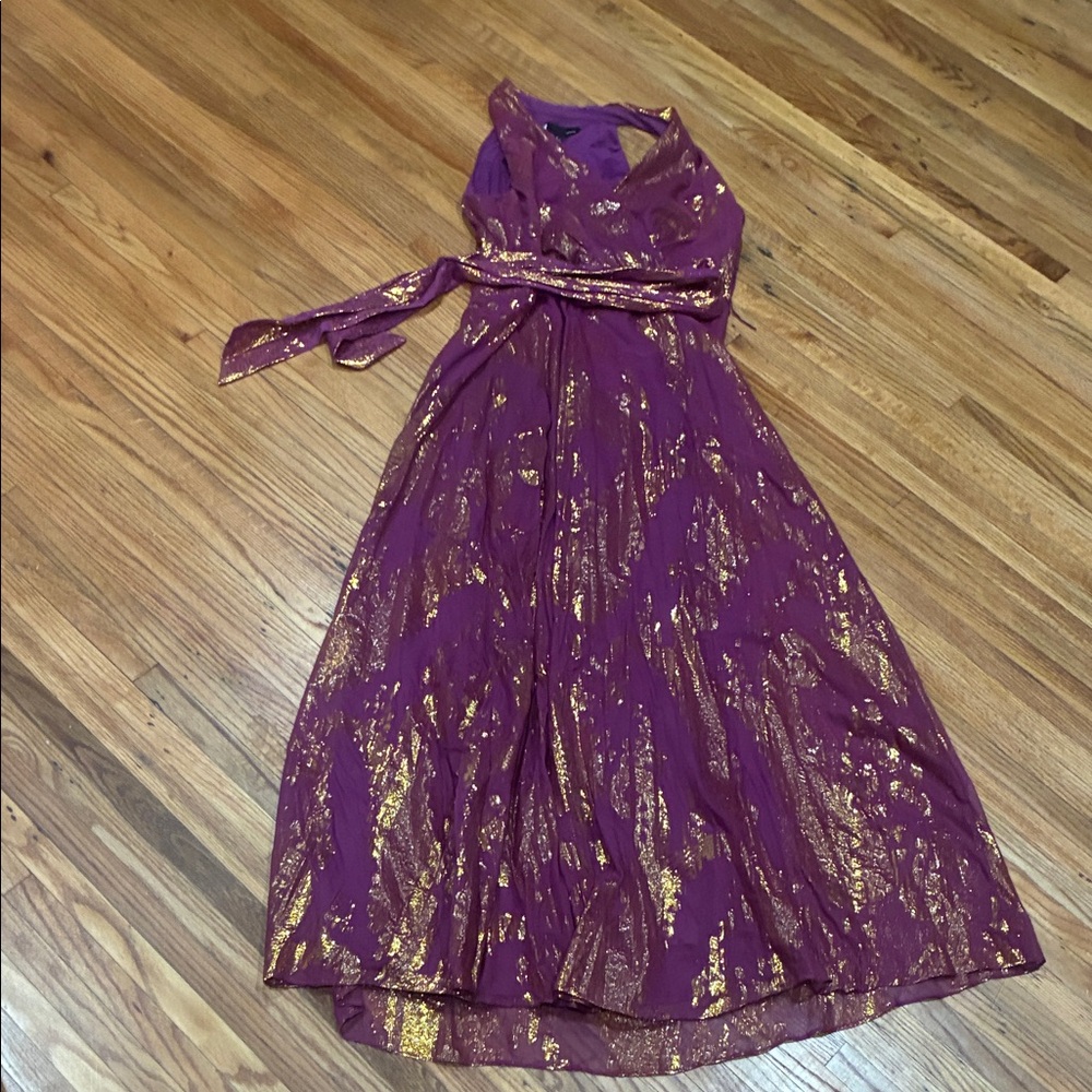 Leslie Fay Purple and Gold Maxi Dress